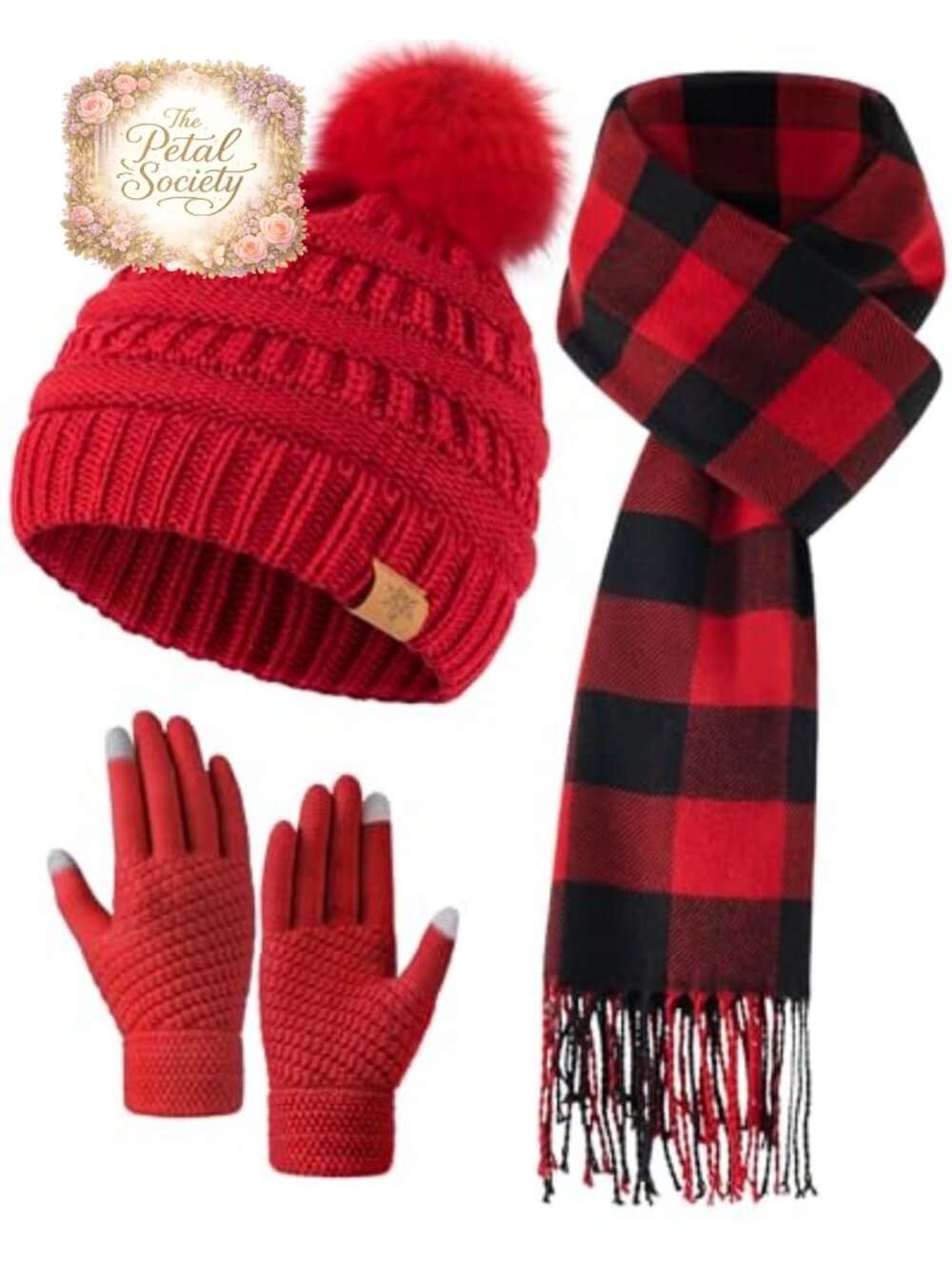 Womens Winter Hat Gloves Scarf Set Acrylic Polyester Fleece Lined Beanie